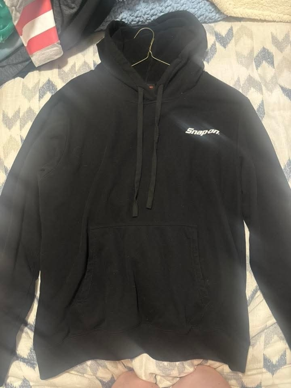 Snap-on Black Pullover Hoodie with Chest Logo